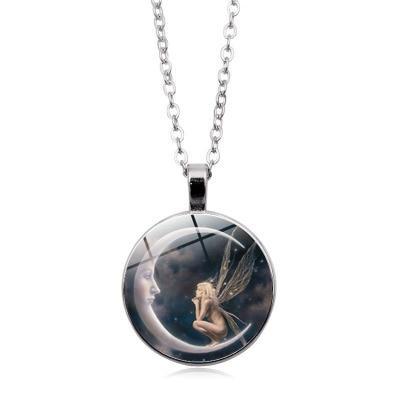 Moon Angel Time Necklace Retro Alloy Pendant Necklace Sweater Chain Ornaments