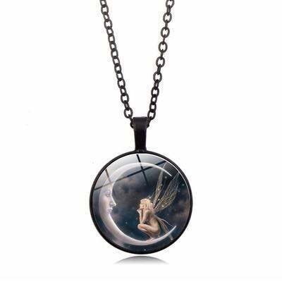 Moon Angel Time Necklace Retro Alloy Pendant Necklace Sweater Chain Ornaments