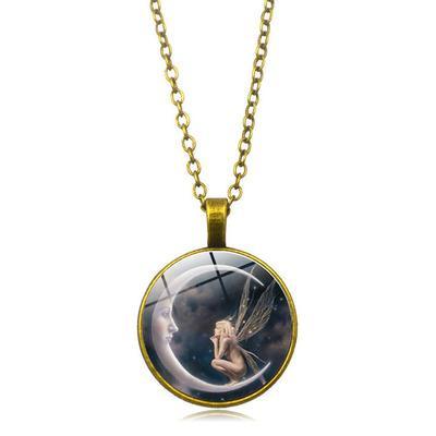 Moon Angel Time Necklace Retro Alloy Pendant Necklace Sweater Chain Ornaments