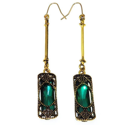 Long Blue Green Stone Dangle Women Bohemian Jewelry Antique Drop Earrings