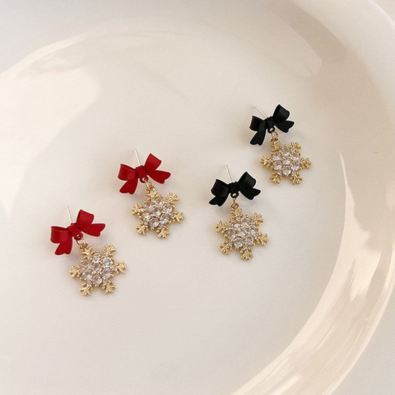 Christmas Fashion Alloy Earrings With Black Red Bowknot