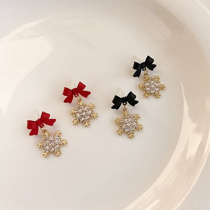 Christmas Fashion Alloy Earrings With Black Red Bowknot