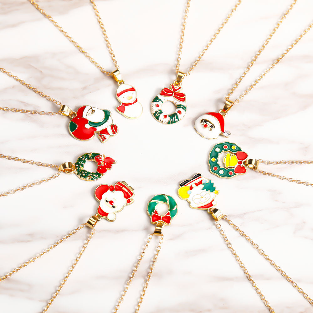 Christmas Alloy Santa Claus Tree Pendant Necklace