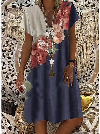 Women Short Sleeves Floral Summer Casual Daily Mini Dress