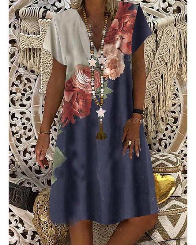 Women Short Sleeves Floral Summer Casual Daily Mini Dress