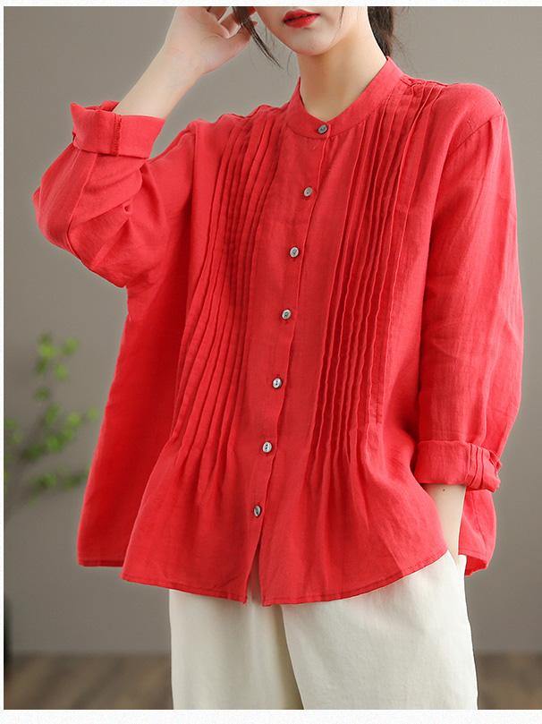 Organic Blue Spring Linen Shirt Tunics Casual Cotton Blouse