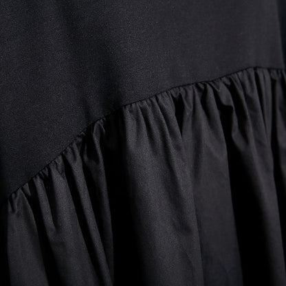 stylish black cotton shift dress plus size cotton clothing dress Elegant high waist patchwork cotton dress