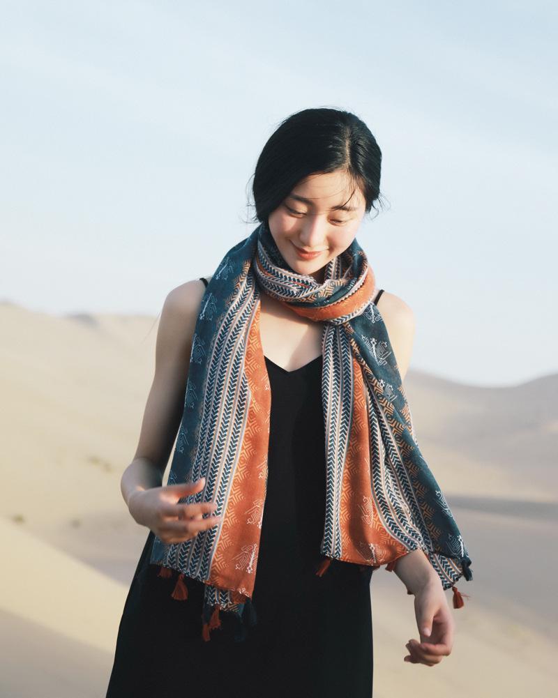 Spring Autumn Bohemian Ethnic Style Cashew Flower Tassel Scarf Sunscreen Shawl