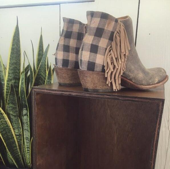 Women Ankle Boots Chunky Mid Heels Pumps Matin Vintage Pu Tassel Shoes