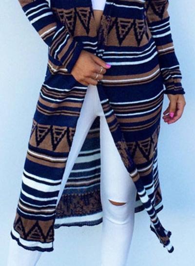 Women S Geometric Print Long Sleeve Cardigan Coat