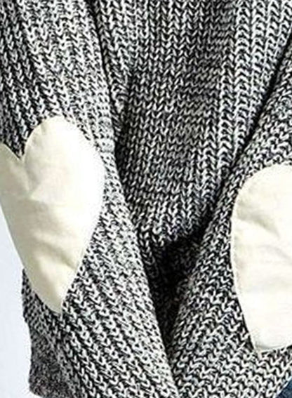 Women S Long Sleeve Beautiful Heathered Heart Patch Pullover Knit Sweater