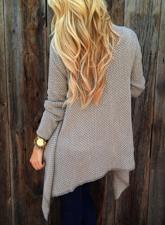 Women S Long Sleeve Draped Open Front Asymmetrical Knitted Cardigan