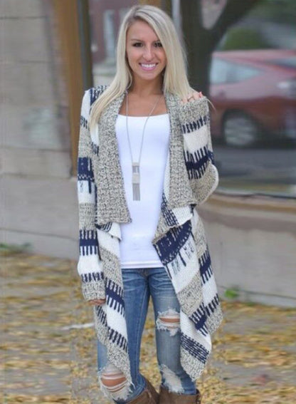 Women S Long Sleeve Open Front Color Block Irregular Cardigan