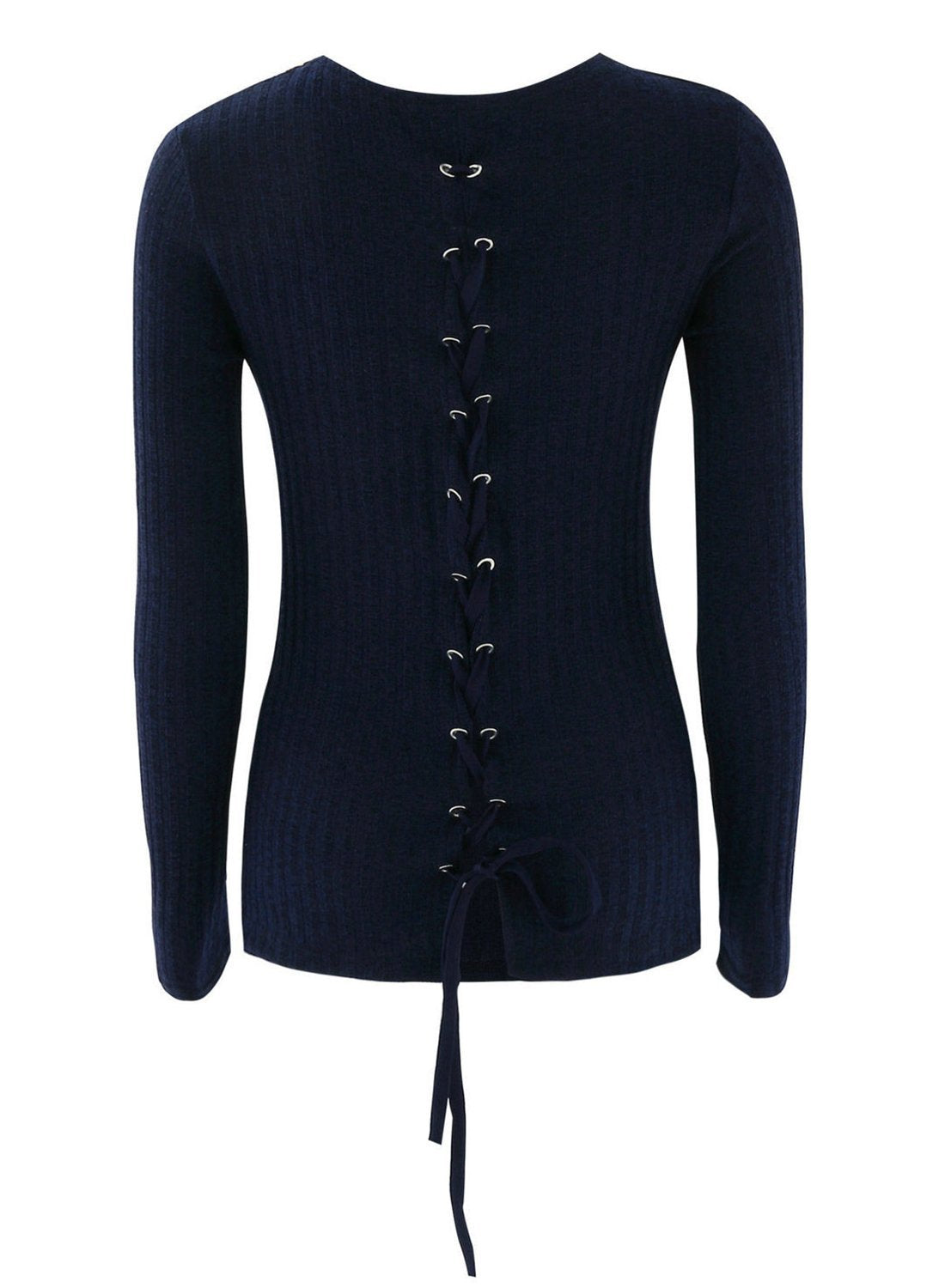 Solid Long Sleeve Back Lace Up Sweater