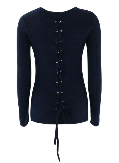 Solid Long Sleeve Back Lace Up Sweater